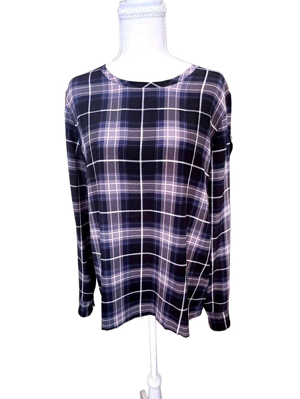Equipment Women’s 100% Silk Crew Neck Blouse S Plaid Long Sleeve Multicolor